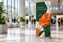 AI application concept: botanical print on a complete retractable floor banner at an exhibition. Printable media only; stand not included.