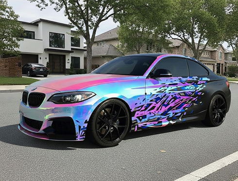 Rainbow holographic printable vinyl car decal application