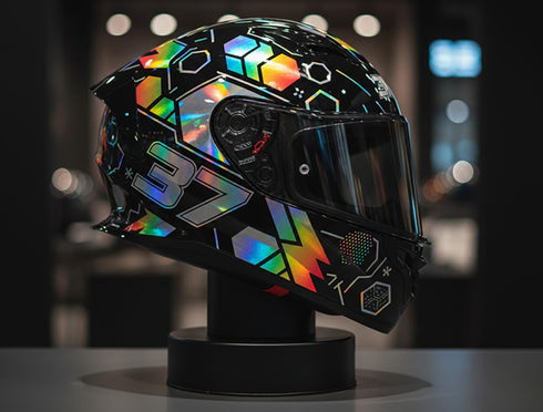 Rainbow holographic printable vinyl helmet application