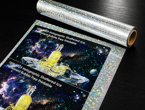 Holographic shattered ice printable vinyl sample roll detail