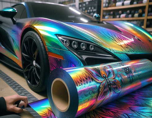4mil rainbow holographic stretchable printing vinyl 30in x 100ft