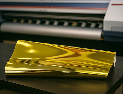 Mirror-like gold chrome permanent w/bubble free solvent-printable 20in x 100ft