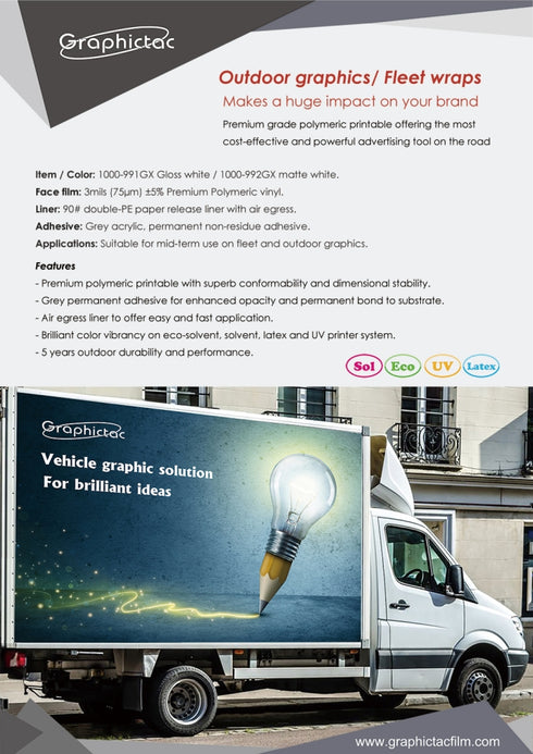 3mil Polymeric Outdoor Graphic Vinyl Fleet Wrap Air Release Gloss & Matte White