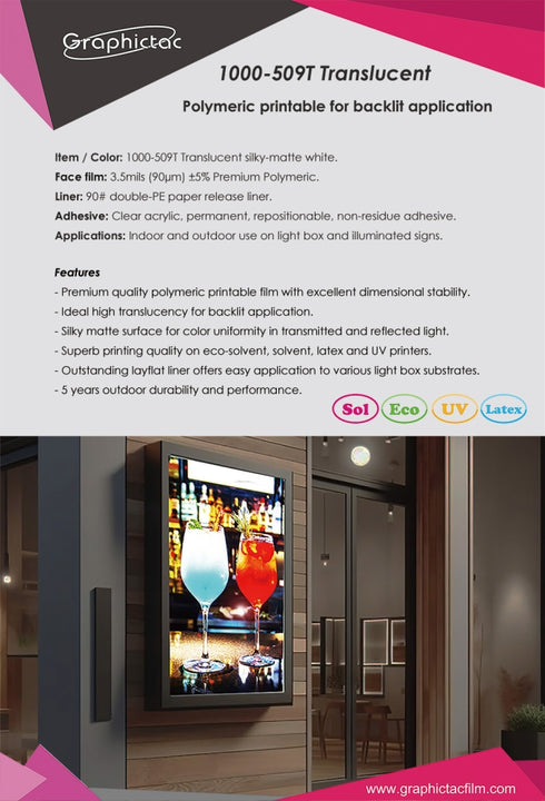 Polymeric Backlit Film Translucent Matte White 1000-509T