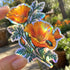 AI application concept — Rainbow holographic printable vinyl: Illustrated floral holographic sticker catching sunlight outdoors