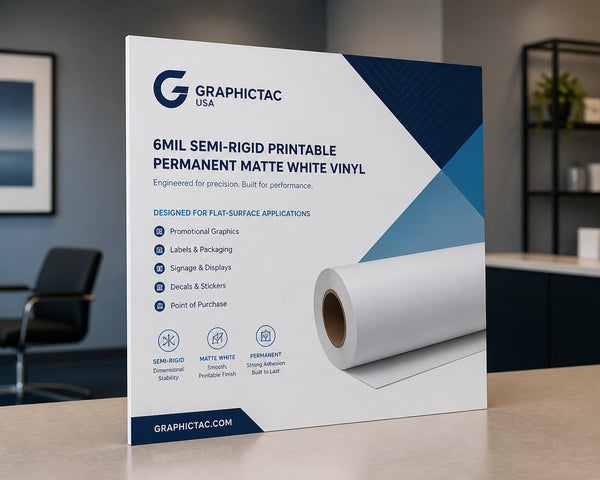Graphictac 6mil permanent gloss white printable vinyl used for promotional display graphics