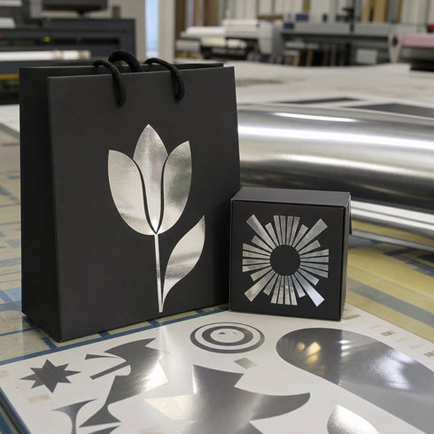 Graphictac mirror-like silver chrome bubble-free printable vinyl used for premium packaging decals